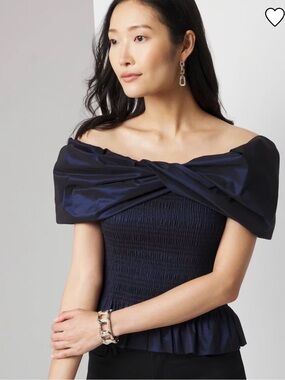 WHBM - Navy Off-Shoulder Twist Peplum Dress